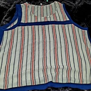 Red, cream and blue contrast top